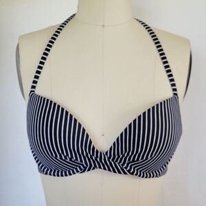 TARGET 32B Black and White Striped Halter Bikini Top